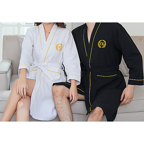 

Superior Quality Bath Robe, Black/White Couple Long 100% Cotton Water Absorbing Bathrobe Quick Drying Bath Towel