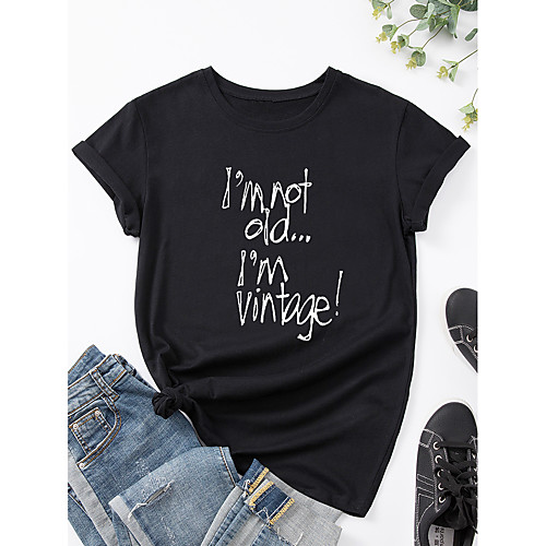 

Women's T shirt Graphic Print Round Neck Tops 100% Cotton Basic Basic Top White Black Blue