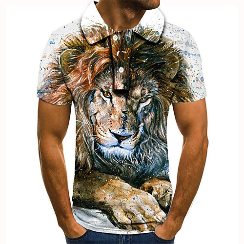 

Men's Golf Shirt Tennis Shirt 3D Print Lion Animal Button-Down Short Sleeve Street Tops Casual Fashion Cool Brown / Sports