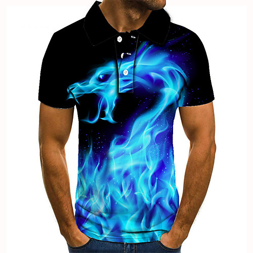 

Men's Golf Shirt Tennis Shirt 3D Print Dragon Graphic Prints Button-Down Short Sleeve Street Tops Casual Fashion Cool Blue / Sports