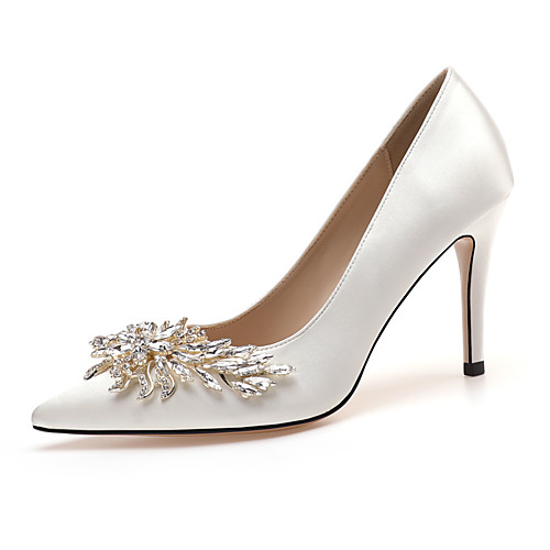 

Women's Wedding Shoes High Heel Pointed Toe Wedding Pumps Satin Rhinestone Solid Colored White Red Pink