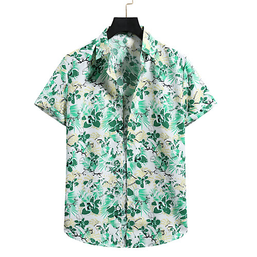 

Men's Shirt Other Prints Plants Print Short Sleeve Casual Tops Hawaiian Blue Green