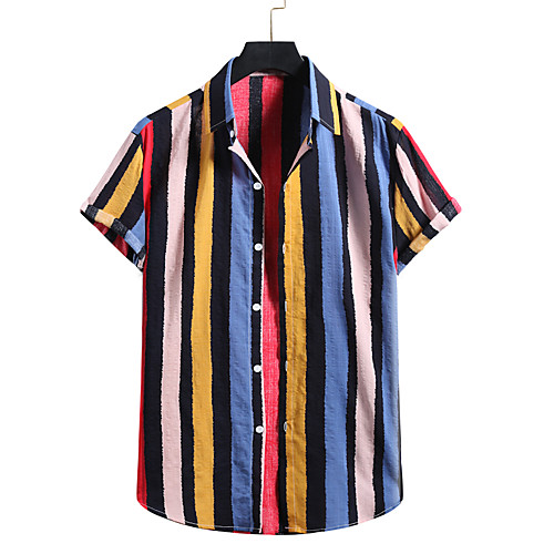 

Men's Shirt Other Prints Striped Print Short Sleeve Casual Tops Simple Lightweight Comfortable Beach Rainbow