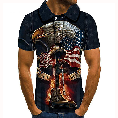 

Men's Golf Shirt Tennis Shirt 3D Print Graphic Prints Eagle Flag Button-Down Short Sleeve Street Tops Casual Fashion Cool Black / Sports
