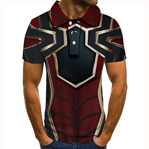 

Men's Golf Shirt Tennis Shirt 3D Print Color Block Graphic Prints Button-Down Short Sleeve Street Tops Casual Fashion Cool Red / Sports