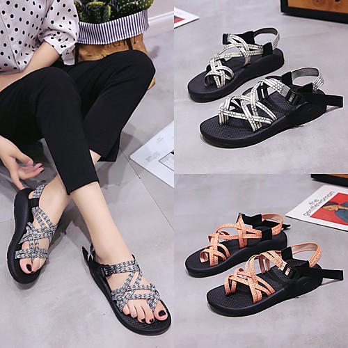 

Women's Sandals Sporty Sandals Flat Heel Round Toe Elastic Fabric Color Block Black / White Purple Black