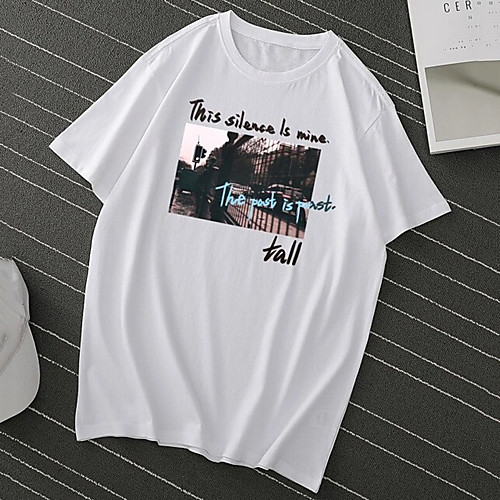 

Men's Unisex Tee T shirt Hot Stamping Scenery Graphic Prints Letter Print Short Sleeve Casual Tops Basic Designer Big and Tall Navy Blue