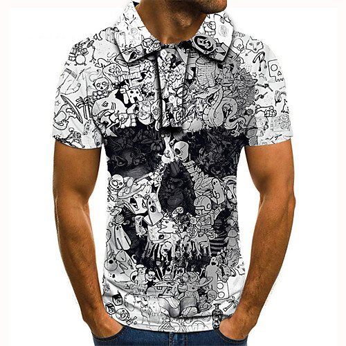 

Men's Golf Shirt 3D Print Cartoon Skull Button-Down Short Sleeve Street Tops Casual Fashion Cool Gray / Sports