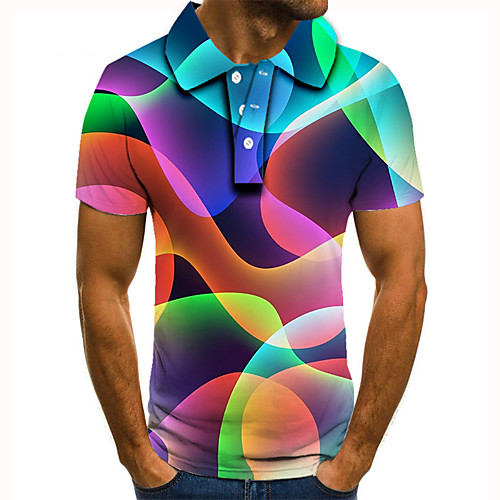 

Men's Golf Shirt Tennis Shirt 3D Print Rainbow Graphic Prints Button-Down Short Sleeve Street Tops Casual Fashion Cool Rainbow / Sports