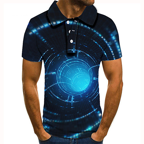 

Men's Golf Shirt Tennis Shirt 3D Print Optical Illusion Geometry Button-Down Short Sleeve Street Tops Casual Fashion Cool Blue / Sports
