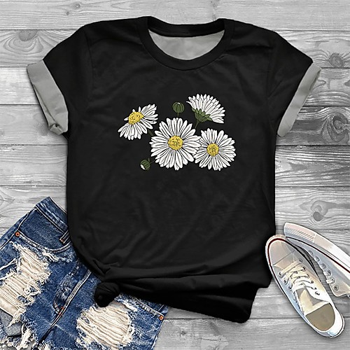 

Women's Plus Size Tops T shirt Graphic Sunflower Print Short Sleeve Crewneck Basic Black Big Size XL XXL 3XL 4XL 5XL