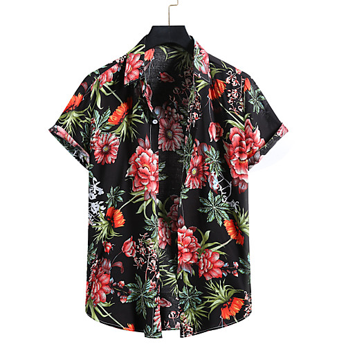 

Men's Shirt Other Prints Plants Print Short Sleeve Casual Tops Hawaiian White Black