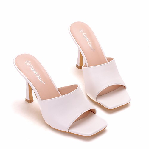 

Women's Heels Heeled Mules Pumps PU Solid Colored Light Brown White