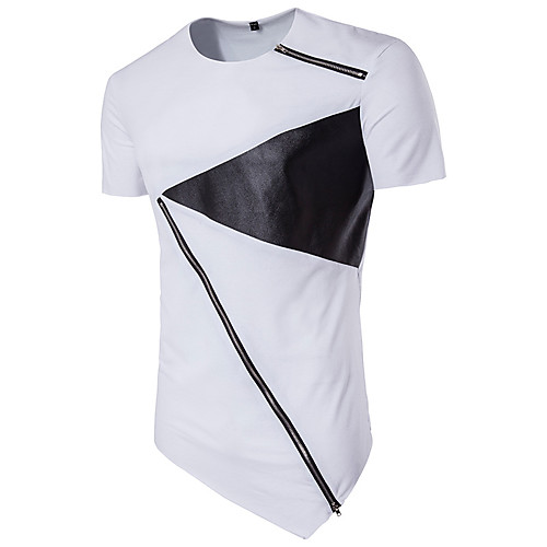 

Men's T shirt Patchwork Short Sleeve Casual Tops White Black