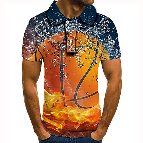 

Men's Golf Shirt Tennis Shirt 3D Print Graphic Prints Basketball Button-Down Short Sleeve Street Tops Casual Fashion Cool Orange / Sports