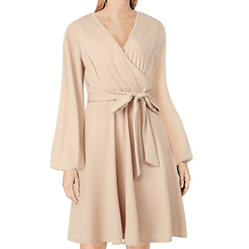

Women's A Line Dress Knee Length Dress Black Red Beige Long Sleeve Solid Color Bow Spring Summer V Neck Casual 2021 S M L XL XXL