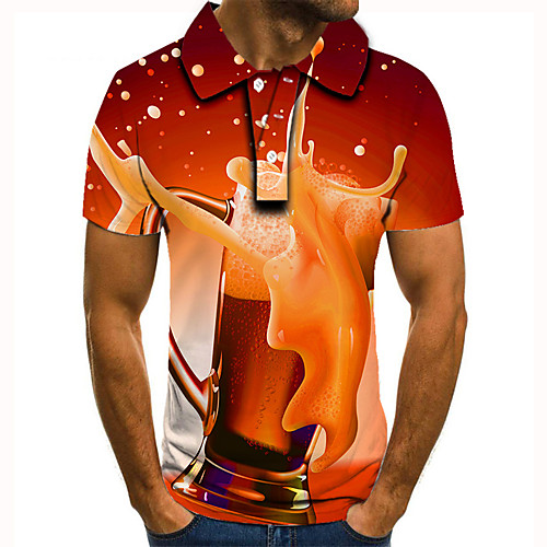 

Men's Golf Shirt Tennis Shirt 3D Print Graphic Prints Beer Button-Down Short Sleeve Street Tops Casual Fashion Cool Orange / Sports
