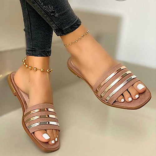 

Women's Sandals Flat Heel Synthetics Solid Colored Black Pink Beige