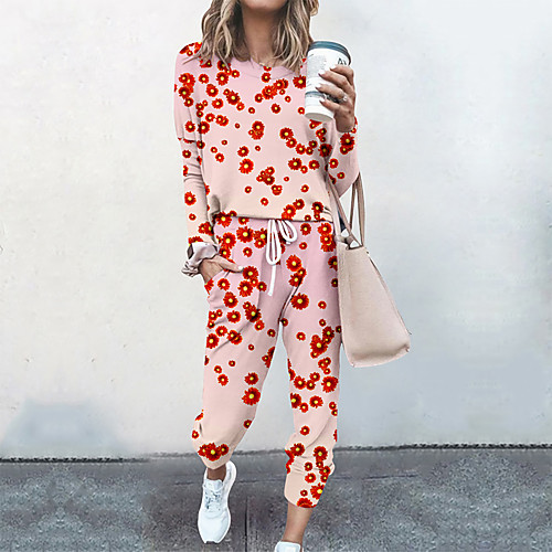 

Women's Basic Streetwear Floral Vacation Casual / Daily Two Piece Set Tracksuit T shirt Pant Loungewear Jogger Pants Drawstring Print Tops