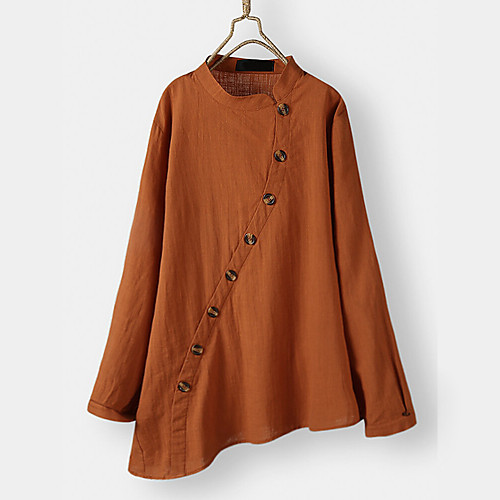 

Women's Plus Size Tops Blouse Shirt Plain Irregular Hem Long Sleeve Spring Summer Green Orange Big Size L XL 2XL 3XL 4XL