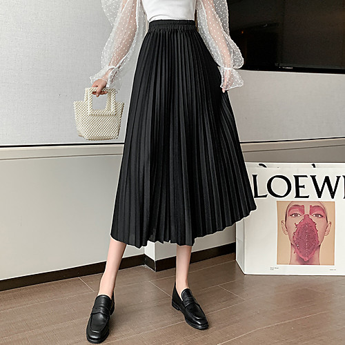 

Women's Holiday Vacation Casual Streetwear Skirts Solid Colored Pleated Black Beige