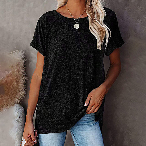 

Women's T shirt Plain Round Neck Tops Rock Basic Top Black Blushing Pink Wine