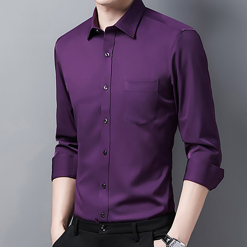 

Men's Shirt Solid Colored Button-Down Long Sleeve Casual Tops Business Formal Casual Blue Purple Blushing Pink / Work