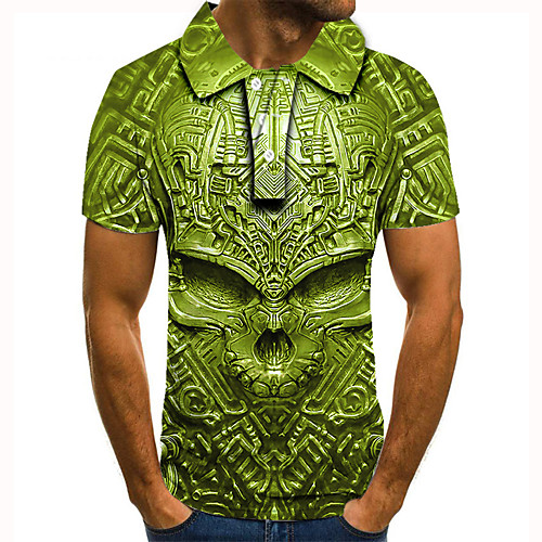 

Men's Golf Shirt Tennis Shirt 3D Print Graphic Prints Skull Button-Down Short Sleeve Street Tops Casual Fashion Cool Green / Sports