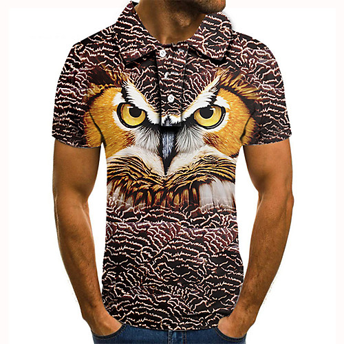 

Men's Golf Shirt Tennis Shirt 3D Print Owl Animal Button-Down Short Sleeve Street Tops Casual Fashion Cool Brown / Sports