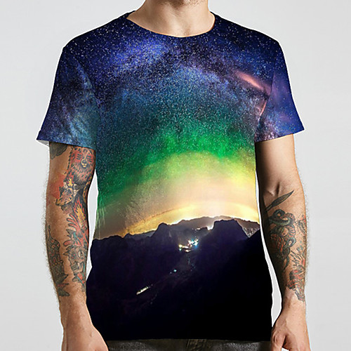 

Men's Unisex Tee T shirt 3D Print Galaxy Graphic Prints Plus Size Print Short Sleeve Casual Tops Basic Designer Big and Tall Blue