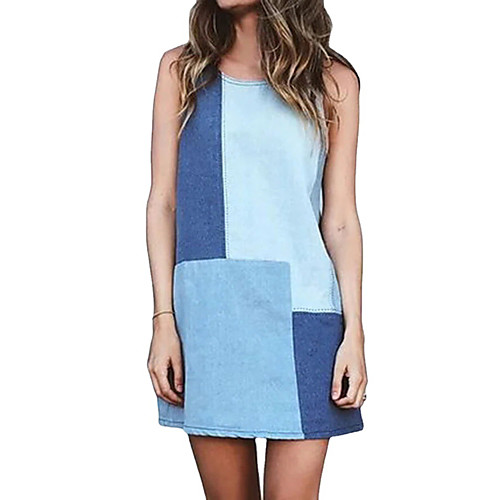

2021 amazon's new european and american dress, a sleeveless denim blue print stretch midi skirt