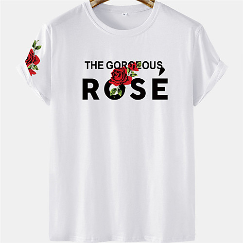 

Men's Unisex Tee T shirt Hot Stamping Rose Letter Plus Size Short Sleeve Casual Tops 100% Cotton Basic Designer Big and Tall White Yellow Khaki