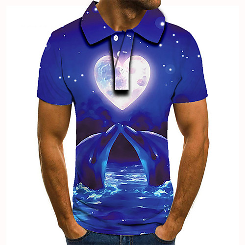 

Men's Golf Shirt 3D Print Graphic Prints Moon Animal Button-Down Short Sleeve Street Tops Casual Fashion Cool Blue / Sports