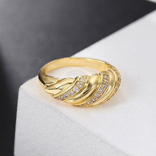 

twisted zircon ring, copper plated 18k gold jewelry, croissant ring female