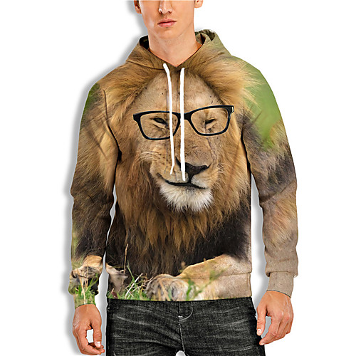 

Men's Pullover Hoodie Sweatshirt Graphic Prints Lion Animal Print Hooded Daily Sports 3D Print 3D Print Casual Hoodies Sweatshirts Long Sleeve Brown