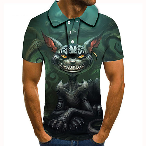

Men's Golf Shirt 3D Print Graphic Prints Monster Button-Down Short Sleeve Street Tops Casual Fashion Cool Green / Sports