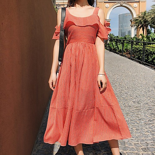 

A-Line Beautiful Back Maxi Holiday Party Wear Dress Spaghetti Strap Sleeveless Tea Length Chiffon with Ruffles 2021