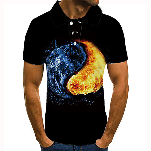 

Men's Golf Shirt Tennis Shirt 3D Print Graphic Prints Flame Button-Down Short Sleeve Street Tops Casual Fashion Cool Black / Sports