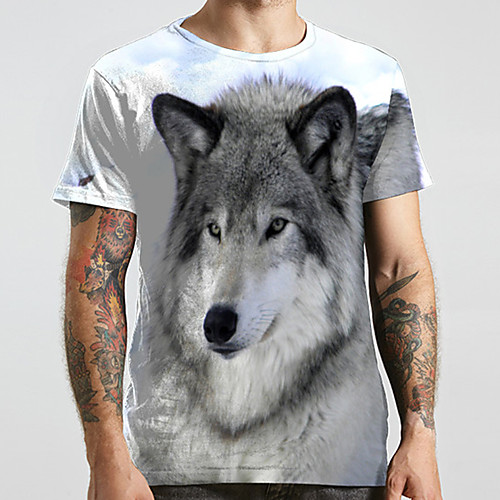 

Men's Unisex Tee T shirt 3D Print Graphic Prints Wolf Plus Size Print Short Sleeve Casual Tops Basic Designer Big and Tall Gray
