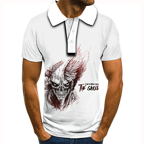 

Men's Golf Shirt 3D Print Graphic Prints Skull Button-Down Short Sleeve Street Tops Casual Fashion Cool White / Sports