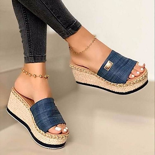 

Women's Sandals Espadrilles Platform Sandals Straw Sandals Wedge Heel Round Toe Casual Rubber Solid Colored Light Brown Yellow Black