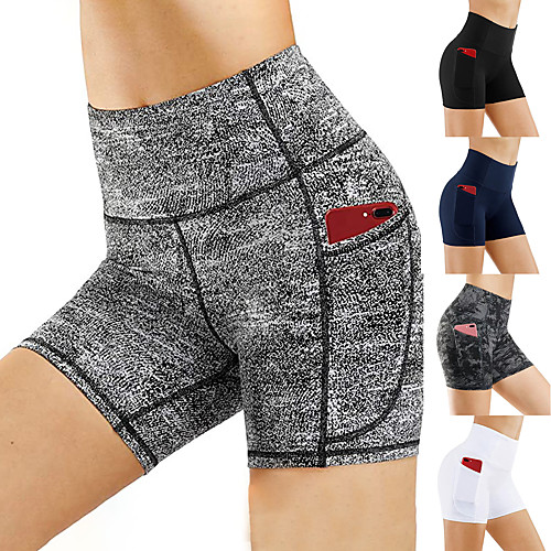 

Women's High Waist Compression Shorts Running Tight Shorts Athletic with Phone Pocket Summer Yoga Fitness Running Exercise Tummy Control Butt Lift Quick Dry Sport Solid Colored Navy White Black Gray