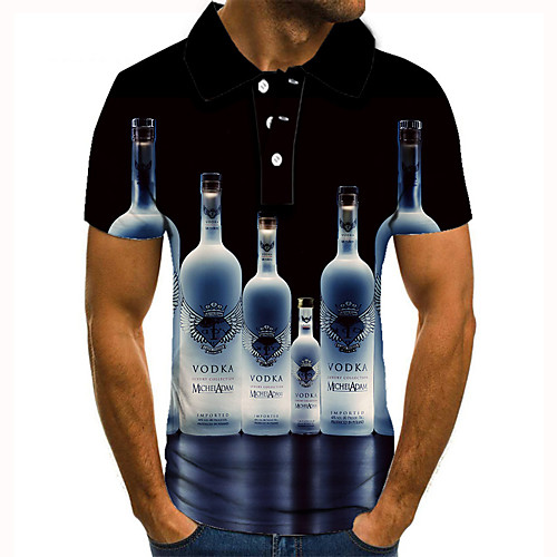 

Men's Golf Shirt Tennis Shirt 3D Print Graphic Prints Beer Button-Down Short Sleeve Street Tops Casual Fashion Cool Black / Sports