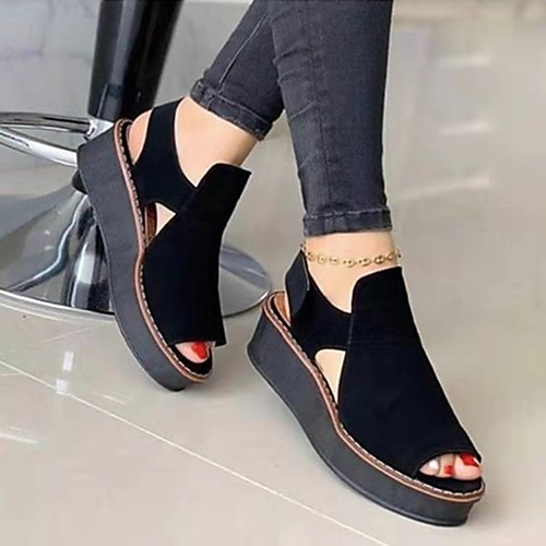 

Women's Sandals Flat Heel Peep Toe PU Buckle Solid Colored Dark Brown Black Light Red