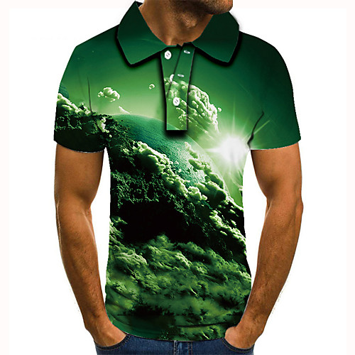

Men's Golf Shirt Tennis Shirt 3D Print Graphic Prints Clouds Button-Down Short Sleeve Street Tops Casual Fashion Cool Green / Sports