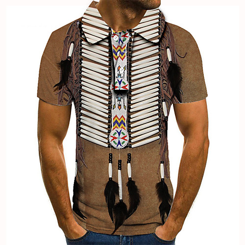 

Men's Golf Shirt Tennis Shirt 3D Print Graphic Prints Feather Button-Down Short Sleeve Street Tops Casual Fashion Cool Brown / Sports