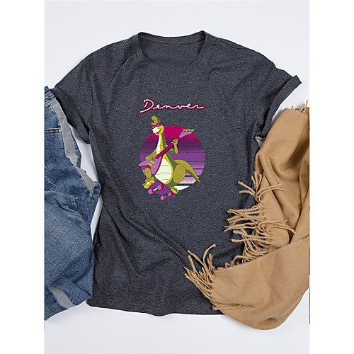 

Women's T shirt Graphic Print Round Neck Tops 100% Cotton Basic Basic Top White Black Purple