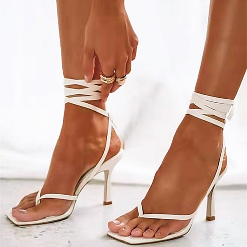 

Women's Sandals Square Toe PU Solid Colored White Black
