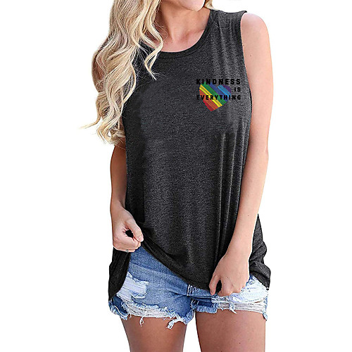 

Women's Holiday Tank Top Vest T shirt Graphic Heart Letter Print Round Neck Basic Tops Blue Purple Light gray / Going out