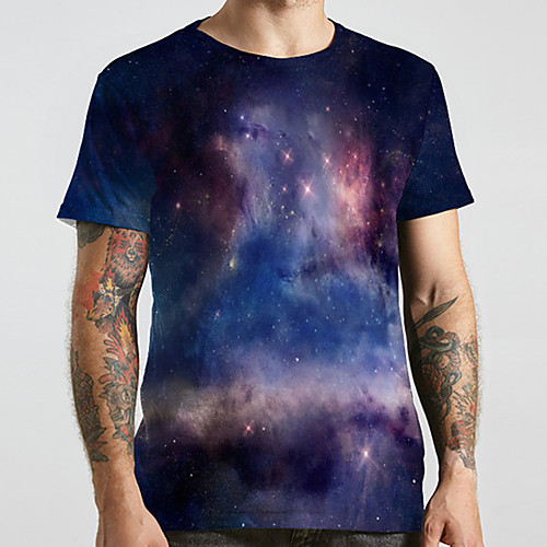 

Men's Unisex Tee T shirt 3D Print Galaxy Graphic Prints Plus Size Print Short Sleeve Casual Tops Basic Designer Big and Tall Blue